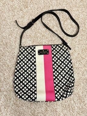 Kate Spade Spade Flower Jacquard Crossbody Bag | Black Cream Pink Stripe
